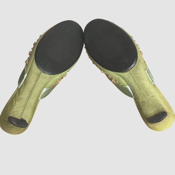 Amanda Moroccan Lights Green Beaded Mule Slides Embellished Satin Boho Size 9M - Picture 4 of 6